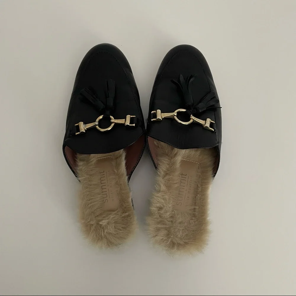 Summit White Mountain Abelle Black Faux Fur Leather Mules Women’s Size 6 - Picture 5 of 10